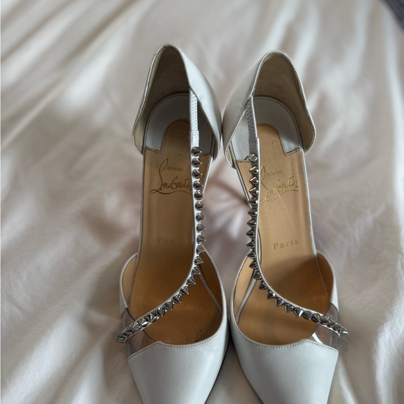 Christian Louboutin White Leather Spike Cross 100 Pump - Picture 1 of 7